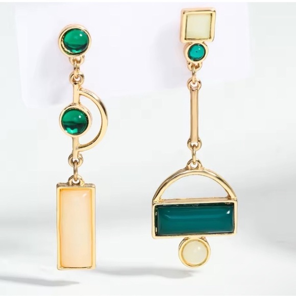 Anthropologie Gold and Green Asymmetrical Geometric Earrings - Picture 3 of 11